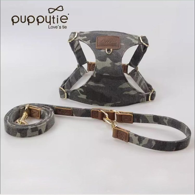 puppytie 胸背+牽繩組 大尺碼 迷彩色 森林綠 (防止暴衝|穿戴舒適)