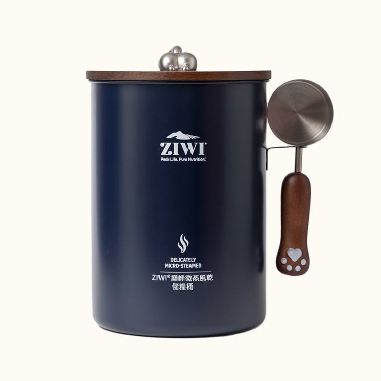 ZIWI巔峰 北美胡桃木飼料桶 深藍 (飼料保存|不鏽鋼飼料桶)