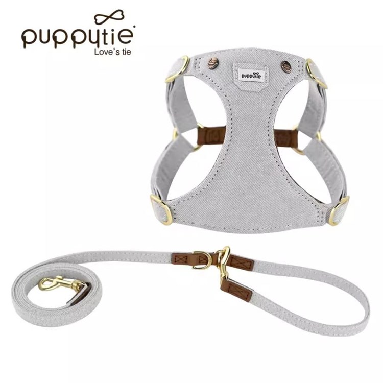 puppytie 胸背+牽繩組 口袋牛仔 工業灰 (防止暴衝|穿戴方便)