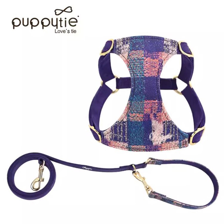 puppytie 胸背+牽繩組 莫內風 晚霞紫 (防止暴衝|穿戴舒適)