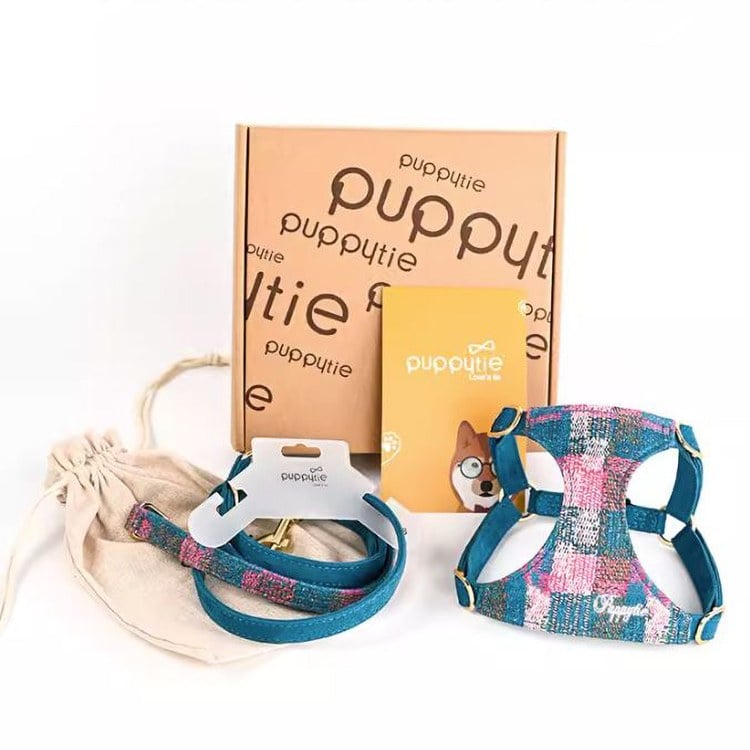 puppytie 胸背+牽繩組 莫內風 春光粉 (防止暴衝|穿戴舒適)