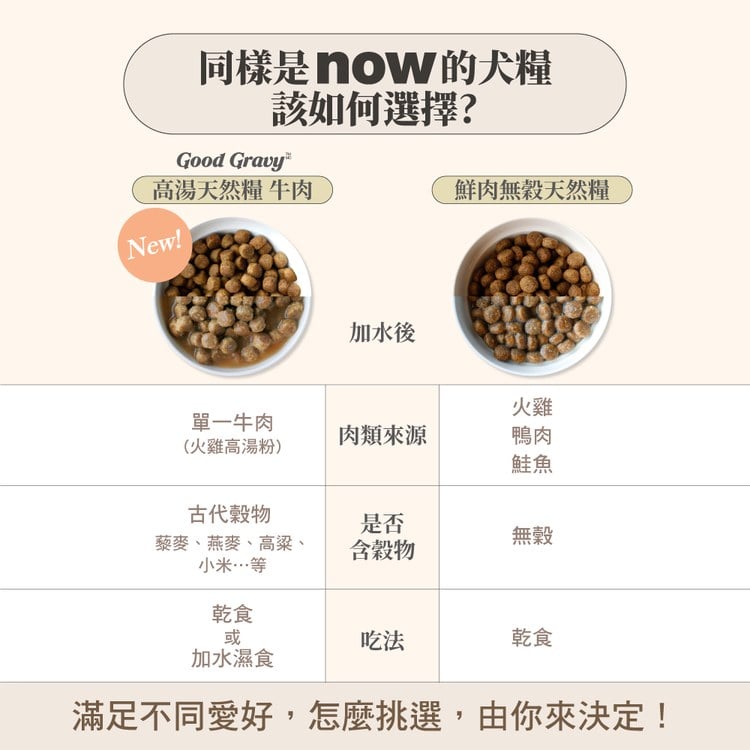 now 牛肉中型老犬 高湯天然糧 (乾濕兩吃|犬糧)