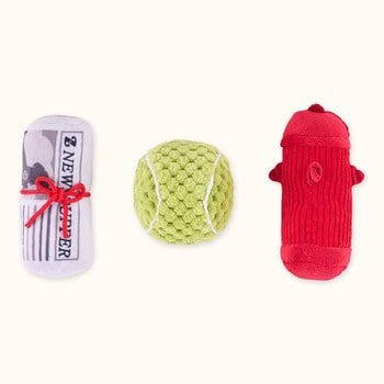 ZippyPaws 小小運動員-迷你網球&消防栓&報紙 啾啾聲 狗玩具 寵物玩具迷你網球&消防栓&報紙