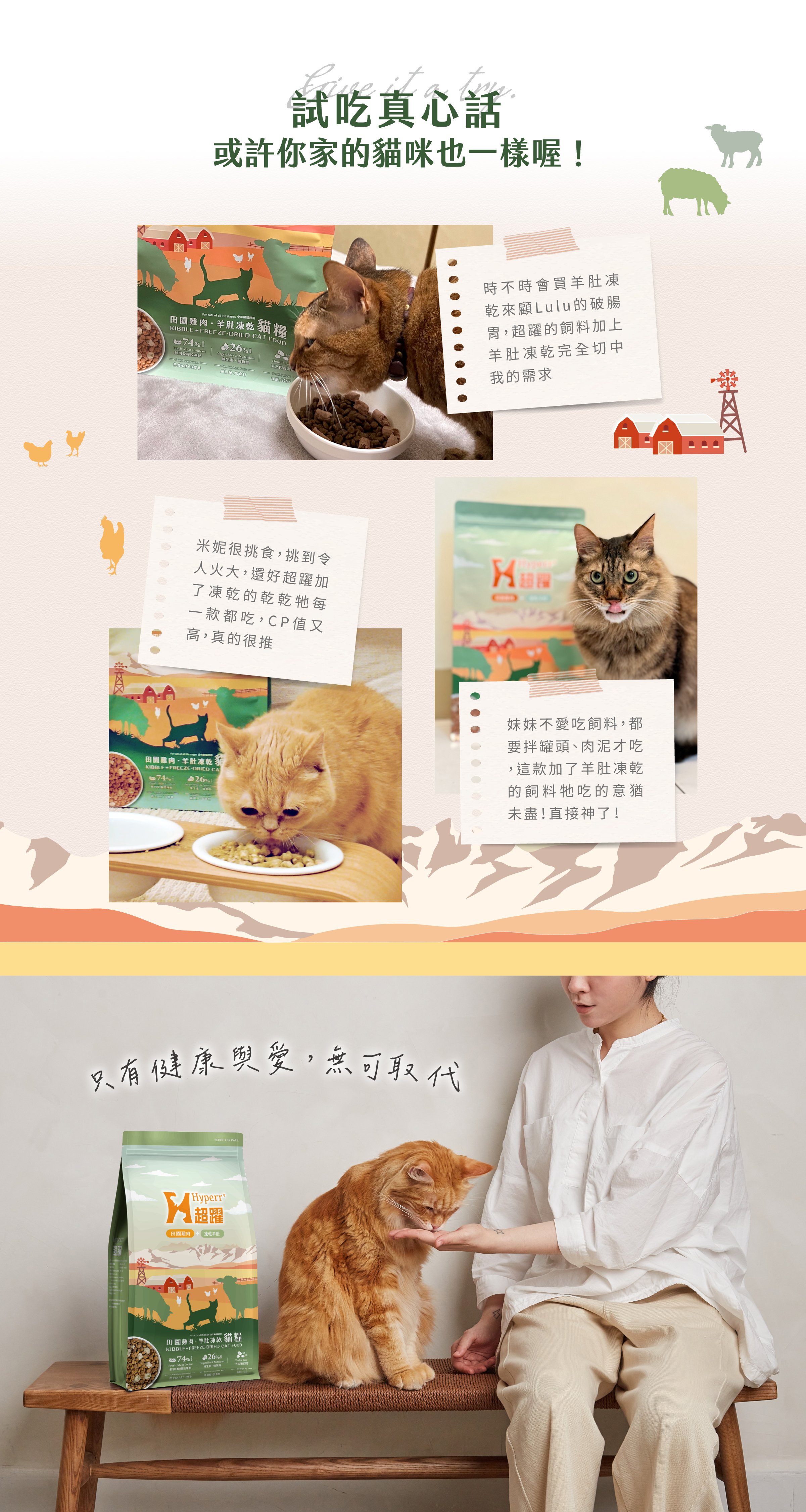 Hyperr超躍無穀鮮肉貓糧佐羊肚凍乾，貓咪好評分享。