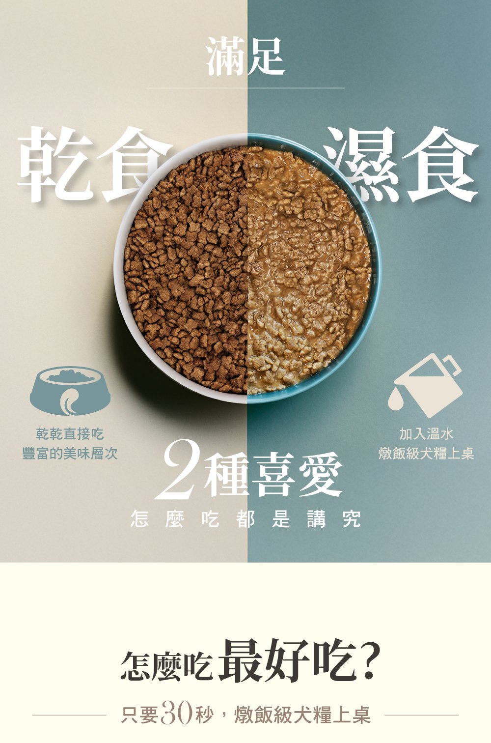 乾食濕食接可搭配餵食,直接吃層次豐富,添加溫水,燉飯級犬糧上桌。 乾食濕食接可搭配餵食,直接吃層次豐富,添加溫水,燉飯級犬糧上桌。