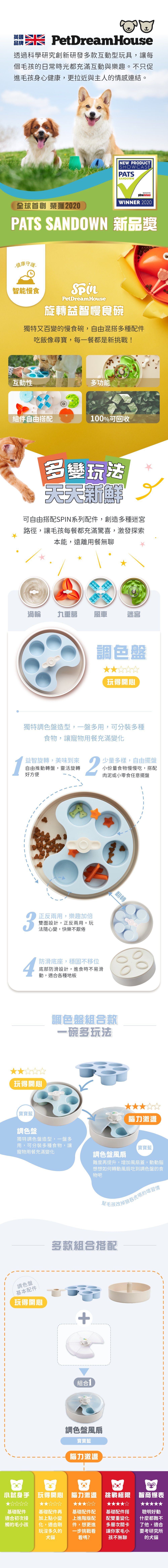 PetDreamHouse旋轉益智慢食碗,以調色盤為靈感設計,多分隔碗格搭配旋轉轉盤,讓毛孩邊吃邊玩,增加嗅覺探索與用餐樂趣,減緩進食速度。 PetDreamHouse旋轉益智慢食碗,以調色盤為靈感設計,多分隔碗格搭配旋轉轉盤,讓毛孩邊吃邊玩,增加嗅覺探索與用餐樂趣,減緩進食速度。