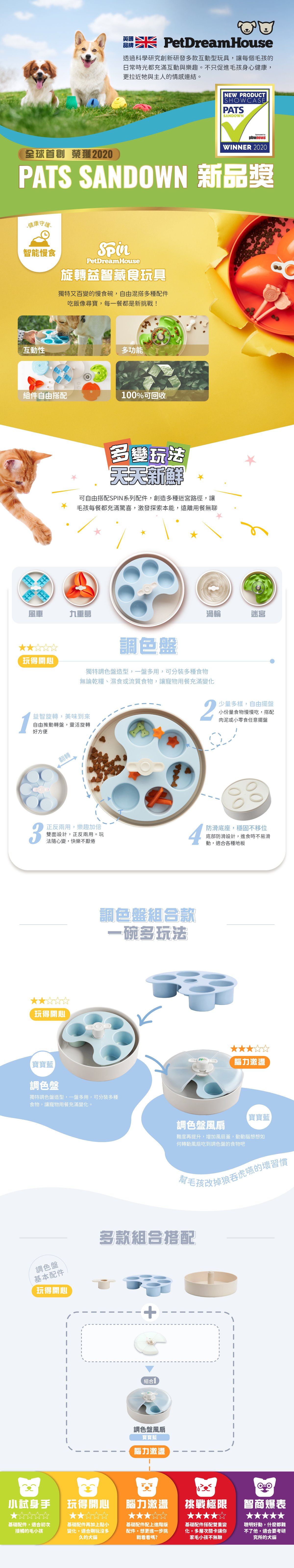 PetDreamHouse旋轉益智慢食碗,以調色盤為靈感設計,多分隔碗格搭配旋轉轉盤,讓毛孩邊吃邊玩,增加嗅覺探索與用餐樂趣,減緩進食速度。 PetDreamHouse旋轉益智慢食碗,以調色盤為靈感設計,多分隔碗格搭配旋轉轉盤,讓毛孩邊吃邊玩,增加嗅覺探索與用餐樂趣,減緩進食速度。